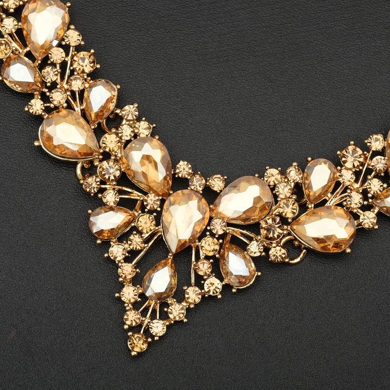 CSY Women's Austrian Crystal Necklace Earrings Bracelet Ring Bridal Jewelry Sets for Brides Wedding Party Costume Accessories (Champagne Gold) - Image 5